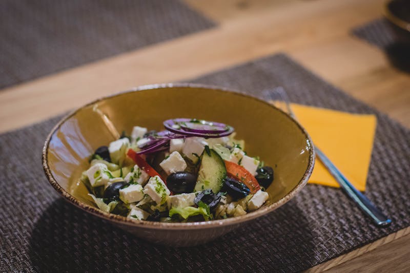 Greek salad with feta, olives and cucumber